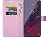 Lederhülle Karten Wallet Ledertasche Etui für Wiko Power U10 in rosa von Screenguard