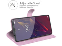 Lederhülle Karten Wallet Ledertasche Etui für Wiko Power U20 in rosa von Screenguard