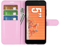 Lederhülle Karten Wallet Ledertasche Etui für Wiko Y52 in rosa von Screenguard