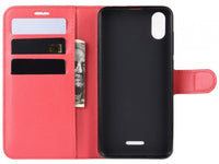 Lederhülle Karten Wallet Ledertasche Etui für Wiko Y80 in rot von Screenguard