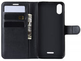 Lederhülle Karten Wallet Ledertasche Etui für Wiko Y80 in schwarz von Screenguard