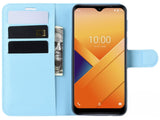 Lederhülle Karten Wallet Ledertasche Etui für Wiko Y81 in hellblau von Screenguard