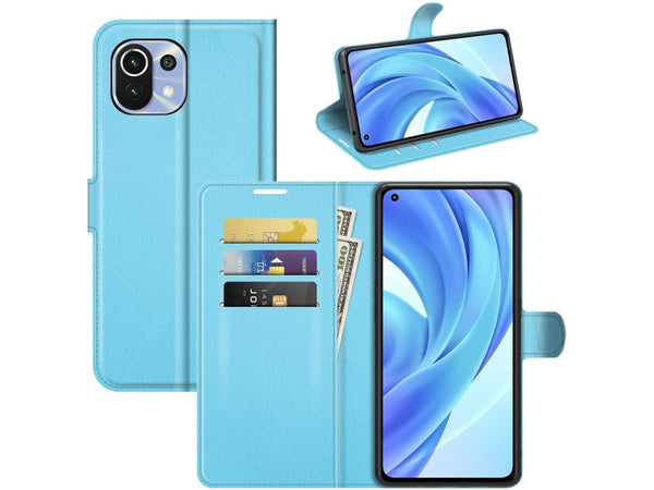 Lederhülle Portemonnaie Karten Ledertasche für Xiaomi 11 Lite 5G NE in hellblau von Screenguard