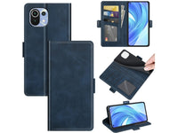 Veganes Flip Case Leder Etui Hülle mit Karten Fächer und Sichtfenster für Xiaomi 11 Lite 5G NE in dunkelblau von Screenguard