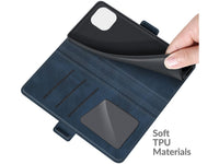 Veganes Flip Case Leder Etui Hülle mit Karten Fächer und Sichtfenster für Xiaomi 11 Lite 5G NE in dunkelblau von Screenguard