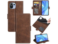 Veganes Flip Case Leder Etui Hülle mit Karten Fächer und Sichtfenster für Xiaomi 11 Lite 5G NE in mokka von Screenguard
