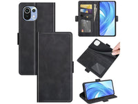 Veganes Flip Case Leder Etui Hülle mit Karten Fächer und Sichtfenster für Xiaomi 11 Lite 5G NE in schwarz von Screenguard