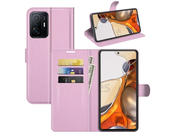 Lederhülle Portemonnaie Karten Ledertasche für Xiaomi 11T in rosa von Screenguard