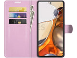 Lederhülle Karten Wallet Ledertasche Etui für Xiaomi 11T in rosa von Screenguard