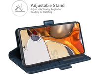 Veganes Flip Case Leder Etui Hülle mit Karten Fächer und Sichtfenster für Xiaomi 11T Pro in dunkelblau von Screenguard