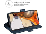 Veganes Flip Case Leder Etui Hülle mit Karten Fächer und Sichtfenster für Xiaomi 11T Pro in dunkelblau von Screenguard