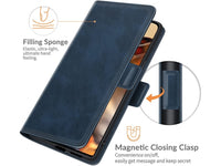 Veganes Flip Case Leder Etui Hülle mit Karten Fächer und Sichtfenster für Xiaomi 11T Pro in dunkelblau von Screenguard