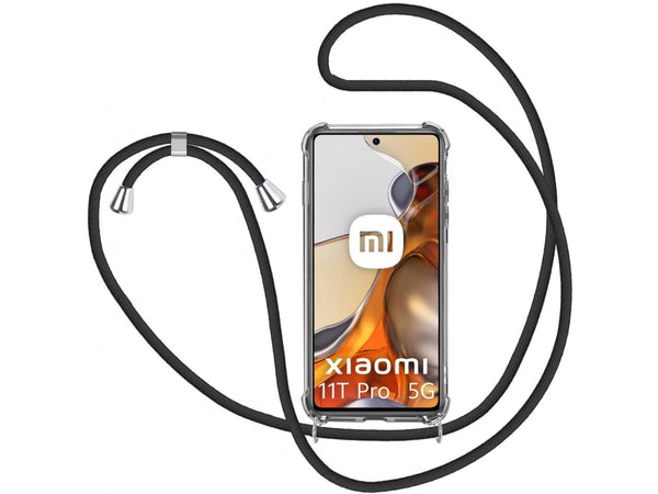 Necklace Handy Hülle mit Kordel Kette schwarz zum Tragen des Xiaomi 11T Pro am Körper wie Handtasche Lanyard, stabil mit erhöhten Rändern und Kanten in transparent von Screenguard