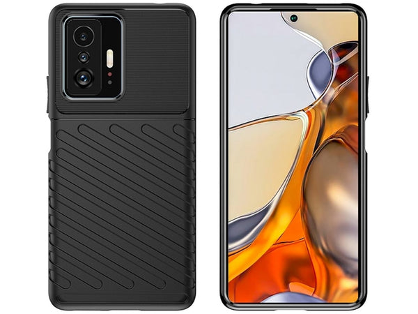 Moderne Design Hülle Cover für das Xiaomi 11T Pro mit Stripes zum Schutz von Kratzern, Dellen, Display aus TPU Gummi in schwarz von Screenguard