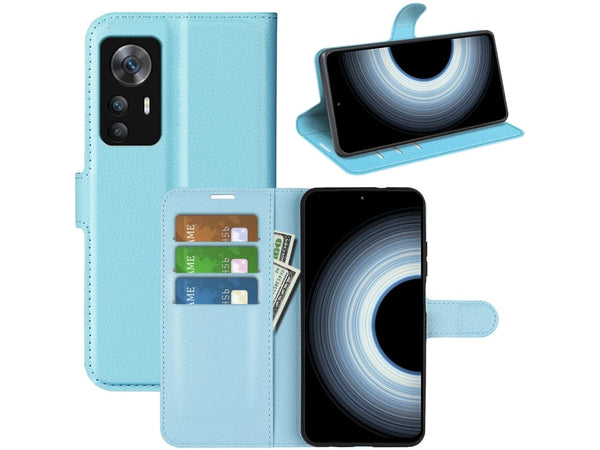 Lederhülle Portemonnaie Karten Ledertasche für Xiaomi 12T in hellblau von Screenguard
