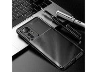 Hochwertig stabile Soft TPU Smartphone Handy Hülle im Carbon Design für Xiaomi 12T Pro zum Schutz des Display und Gehäuse Cover in schwarz von Screenguard