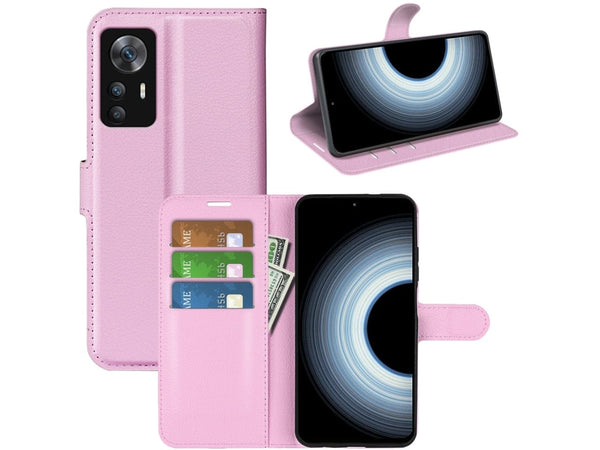 Lederhülle Portemonnaie Karten Ledertasche für Xiaomi 12T Pro in rosa von Screenguard