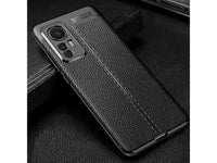 Soft TPU Case mit Design aus feinem veganen Leder für Xiaomi 12X stabil mit erhöhten Rändern und Kanten in schwarz von Screenguard