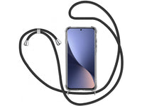 Necklace Handy Hülle mit Kordel Kette schwarz zum Tragen des Xiaomi 12X am Körper wie Handtasche Lanyard, stabil mit erhöhten Rändern und Kanten in transparent von Screenguard