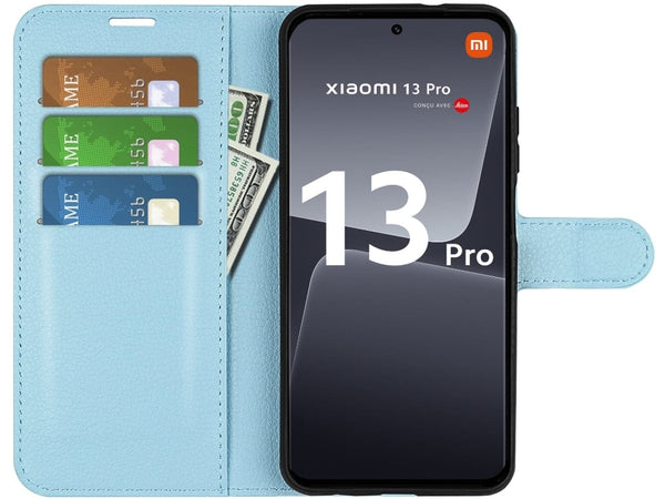 Lederhülle Portemonnaie Karten Ledertasche für Xiaomi 13 Pro in hellblau von Screenguard