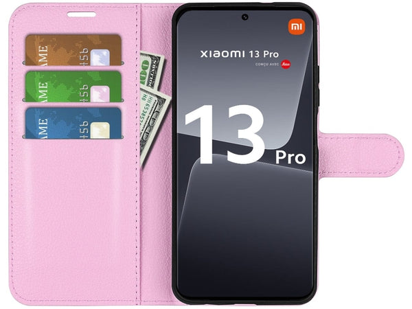 Lederhülle Portemonnaie Karten Ledertasche für Xiaomi 13 Pro in rosa von Screenguard