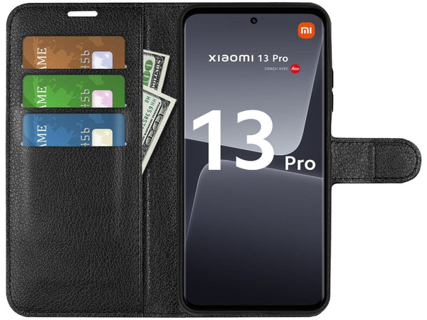 Lederhülle Portemonnaie Karten Ledertasche für Xiaomi 13 Pro in schwarz von Screenguard