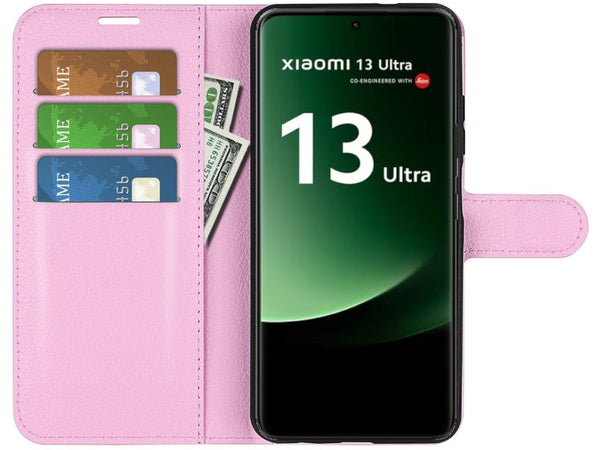 Lederhülle Portemonnaie Karten Ledertasche für Xiaomi 13 Ultra in rosa von Screenguard