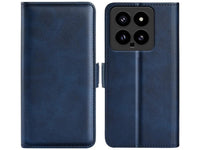 Veganes Flip Case Leder Etui Hülle mit Karten Fächer und Sichtfenster für Xiaomi 14 in dunkelblau von Screenguard