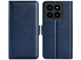 Veganes Flip Case Leder Etui Hülle mit Karten Fächer und Sichtfenster für Xiaomi 14 in dunkelblau von Screenguard