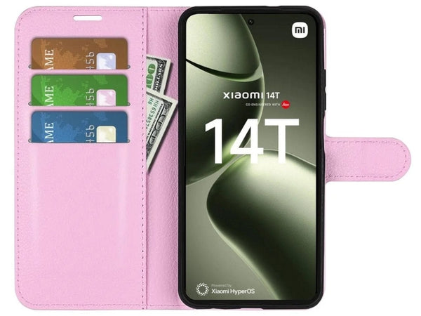 Lederhülle Portemonnaie Karten Ledertasche für Xiaomi 14T in rosa von Screenguard