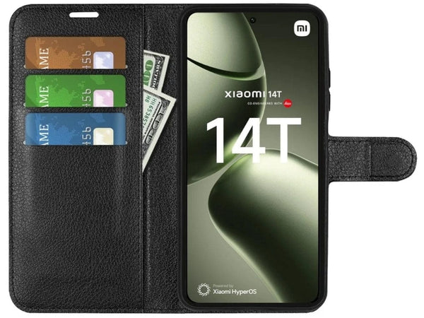 Lederhülle Portemonnaie Karten Ledertasche für Xiaomi 14T in schwarz von Screenguard