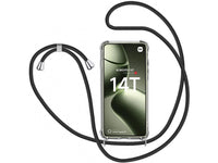Necklace Handy Hülle mit Kordel Kette schwarz zum Tragen des Xiaomi 14T am Körper wie Handtasche Lanyard, stabil mit erhöhten Rändern und Kanten in transparent von Screenguard