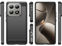 Flexible Handy Schutzhülle mit gebürster Carbon Textur auf der Rückseite für zum Schutz des Xiaomi 14T Pro  Display und Gehäuse Case in schwarz von Screenguard