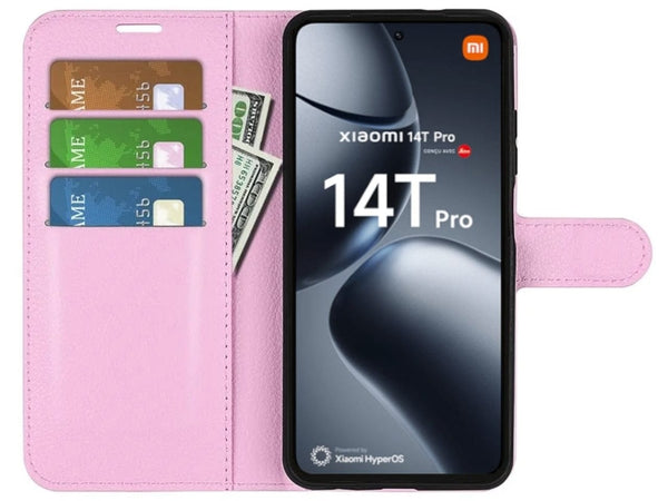 Lederhülle Portemonnaie Karten Ledertasche für Xiaomi 14T Pro in rosa von Screenguard