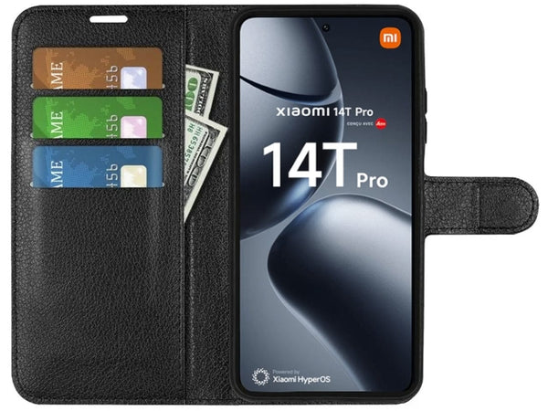 Lederhülle Portemonnaie Karten Ledertasche für Xiaomi 14T Pro in schwarz von Screenguard