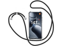 Necklace Handy Hülle mit Kordel Kette schwarz zum Tragen des Xiaomi 14T Pro am Körper wie Handtasche Lanyard, stabil mit erhöhten Rändern und Kanten in transparent von Screenguard