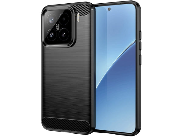 Flexible Handy Schutzhülle mit gebürster Carbon Textur auf der Rückseite für zum Schutz des Xiaomi 15  Display und Gehäuse Case in schwarz von Screenguard