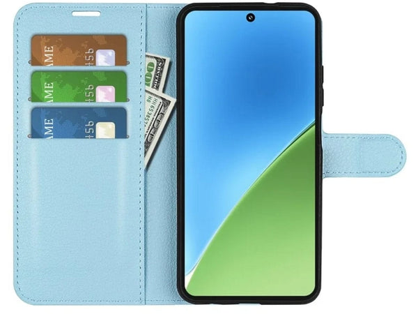 Lederhülle Portemonnaie Karten Ledertasche für Xiaomi 15 in hellblau von Screenguard