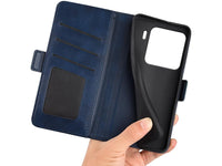 Veganes Flip Case Leder Etui Hülle mit Karten Fächer und Sichtfenster für Xiaomi 15 in dunkelblau von Screenguard