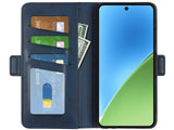 Veganes Flip Case Leder Etui Hülle mit Karten Fächer und Sichtfenster für Xiaomi 15 in dunkelblau von Screenguard