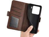 Veganes Flip Case Leder Etui Hülle mit Karten Fächer und Sichtfenster für Xiaomi 15 in mokka von Screenguard