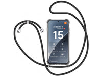 Necklace Handy Hülle mit Kordel Kette schwarz zum Tragen des Xiaomi 15 am Körper wie Handtasche Lanyard, stabil mit erhöhten Rändern und Kanten in transparent von Screenguard