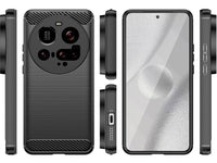 Flexible Handy Schutzhülle mit gebürster Carbon Textur auf der Rückseite für zum Schutz des Xiaomi 15 Ultra  Display und Gehäuse Case in schwarz von Screenguard
