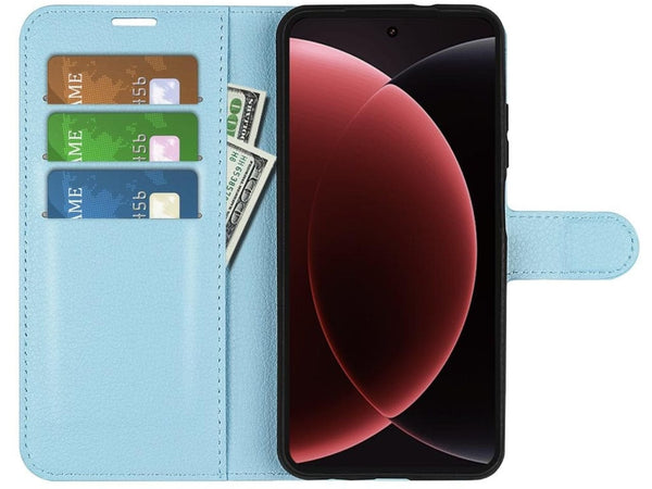 Lederhülle Portemonnaie Karten Ledertasche für Xiaomi 15 Ultra in hellblau von Screenguard