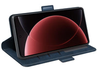 Veganes Flip Case Leder Etui Hülle mit Karten Fächer und Sichtfenster für Xiaomi 15 Ultra in dunkelblau von Screenguard