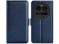 Veganes Flip Case Leder Etui Hülle mit Karten Fächer und Sichtfenster für Xiaomi 15 Ultra in dunkelblau von Screenguard