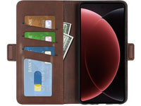 Veganes Flip Case Leder Etui Hülle mit Karten Fächer und Sichtfenster für Xiaomi 15 Ultra in mokka von Screenguard