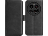 Veganes Flip Case Leder Etui Hülle mit Karten Fächer und Sichtfenster für Xiaomi 15 Ultra in schwarz von Screenguard
