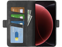 Veganes Flip Case Leder Etui Hülle mit Karten Fächer und Sichtfenster für Xiaomi 15 Ultra in schwarz von Screenguard