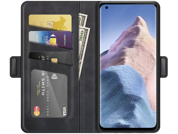 Veganes Flip Case Leder Etui Hülle mit Karten Fächer und Sichtfenster für Xiaomi Mi 11 Ultra in schwarz von Screenguard